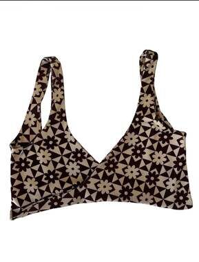 Princess Polly Bloom Art Ribbed Bikini Top Brown Retro Floral Print